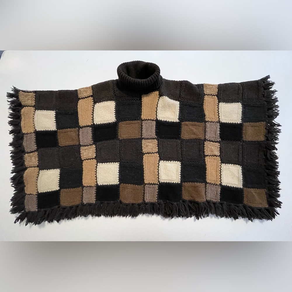 Ralph Lauren Wool Patchwork Hand Knit Fringe Ponc… - image 3